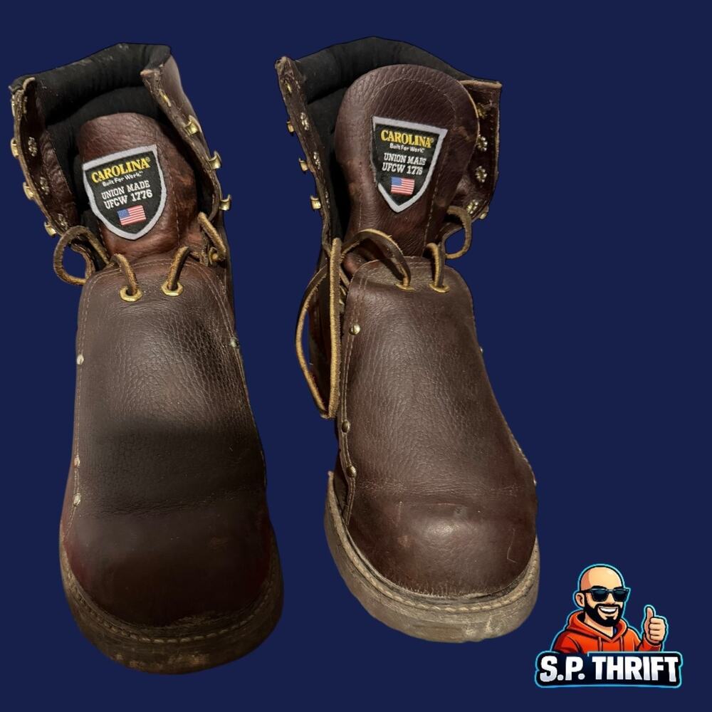 Carolina Work Boots Men's 8.5 2E Brown USA Made ASTM F2413 Safety Toe